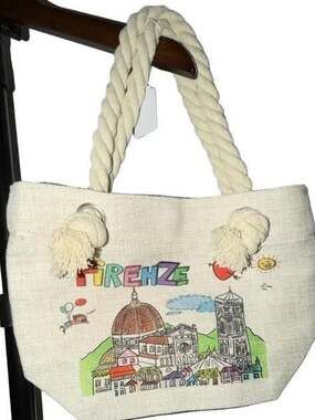 Vintage-Style Firenze (Florence) Canvas Tote Bag with Rope Handles